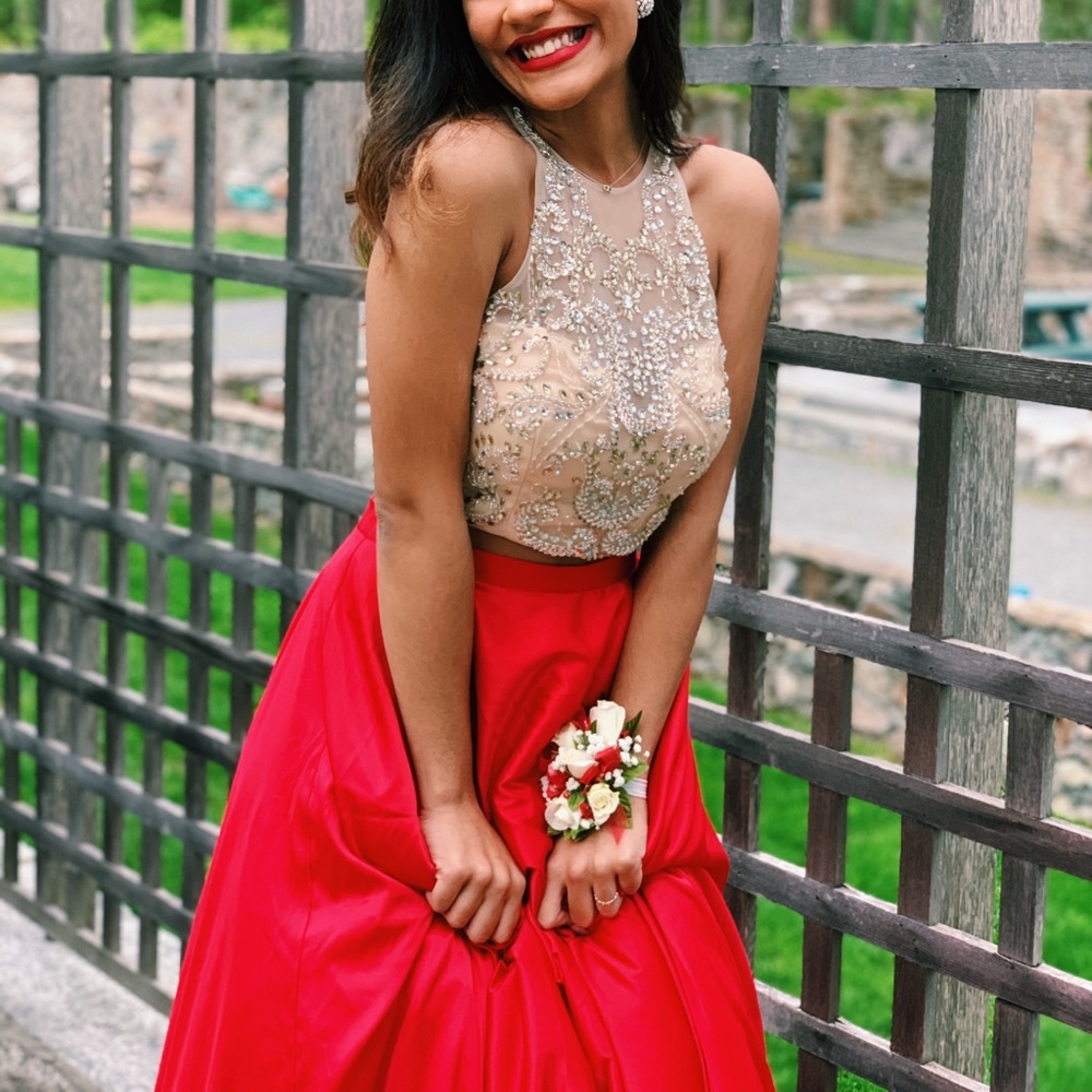 Red Two piece prom dress